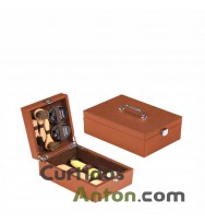 CAJA ESTUCHE KIT MADERA FORRADO MARRÓN